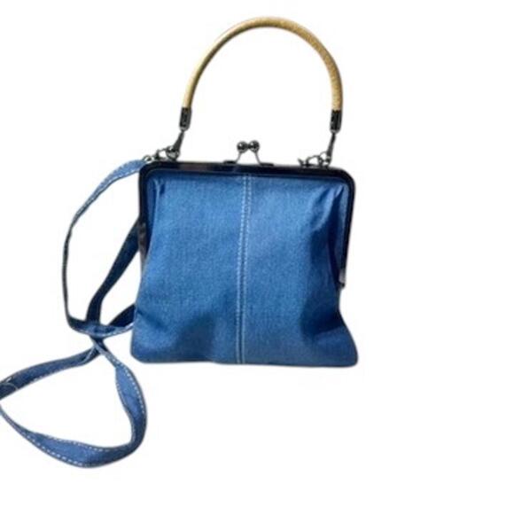 Y2K Blue Denim Crossbody Tote with Kiss Lock‎ - Picture 13 of 15